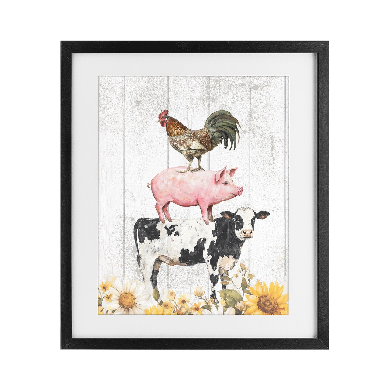Stupell Industries Farm Animal Stack and Sunflowers Framed Print Under Glass, design by Christine Simpson Art